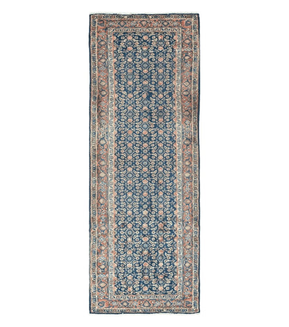 3'7" X 10' Antique Handmade India Floral Oriental Wool Runner Rug Organic Blue