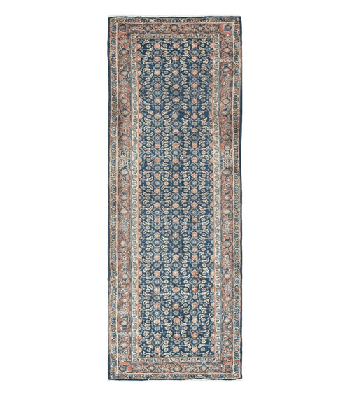 3'7" X 10' Antique Handmade India Floral Oriental Wool Runner Rug Organic Blue