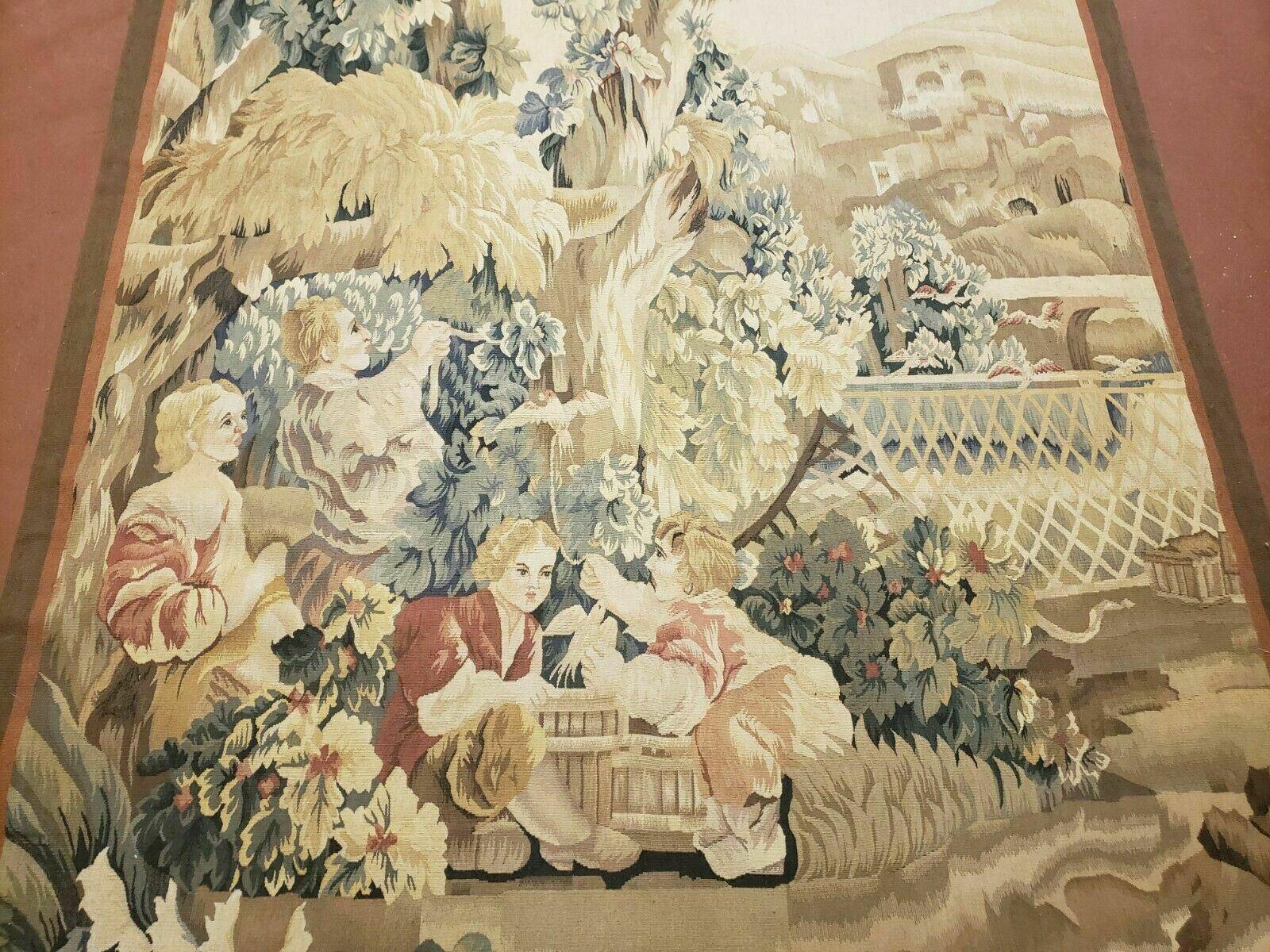 4' X 6' Tapestry French Design Handmade Aubusson Weave Nature One Of A Kind - Nuvé