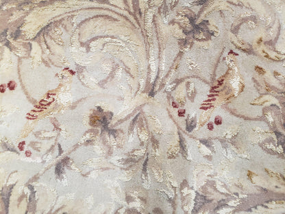 Chinese Aubusson Savonnerie Area Rug 8x12, Vintage 120 Line Carpet, Wool and Silk Hand-Knotted, Birds Flowers Master Weaver Signature - Nuvé