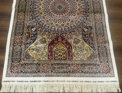 Turkish Silk Rug 4x6, Dome Design, Memluk Carpet, Bamboo Silk, New - Nuvé