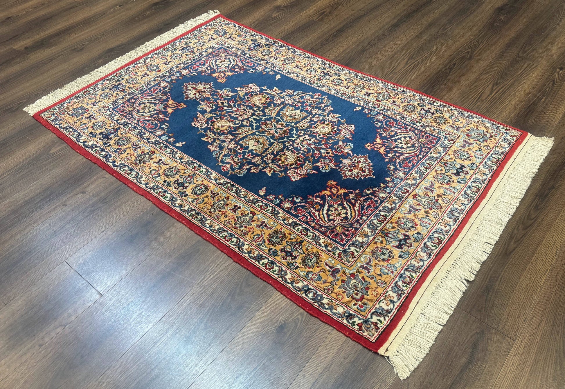 Blue Persian Qum Rug 3.6 x 5, Floral Medallion, Fine 310 KPSI - Nuvé