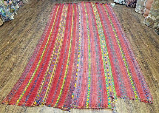 Vintage Turkish Jajim Kilim Flat Weave Rug with Colorful Stripes, Anatolian Kilim Rug, Jijim Cicim Carpet, 5x11 Boho Rug Multicolor, Unique - Nuvé