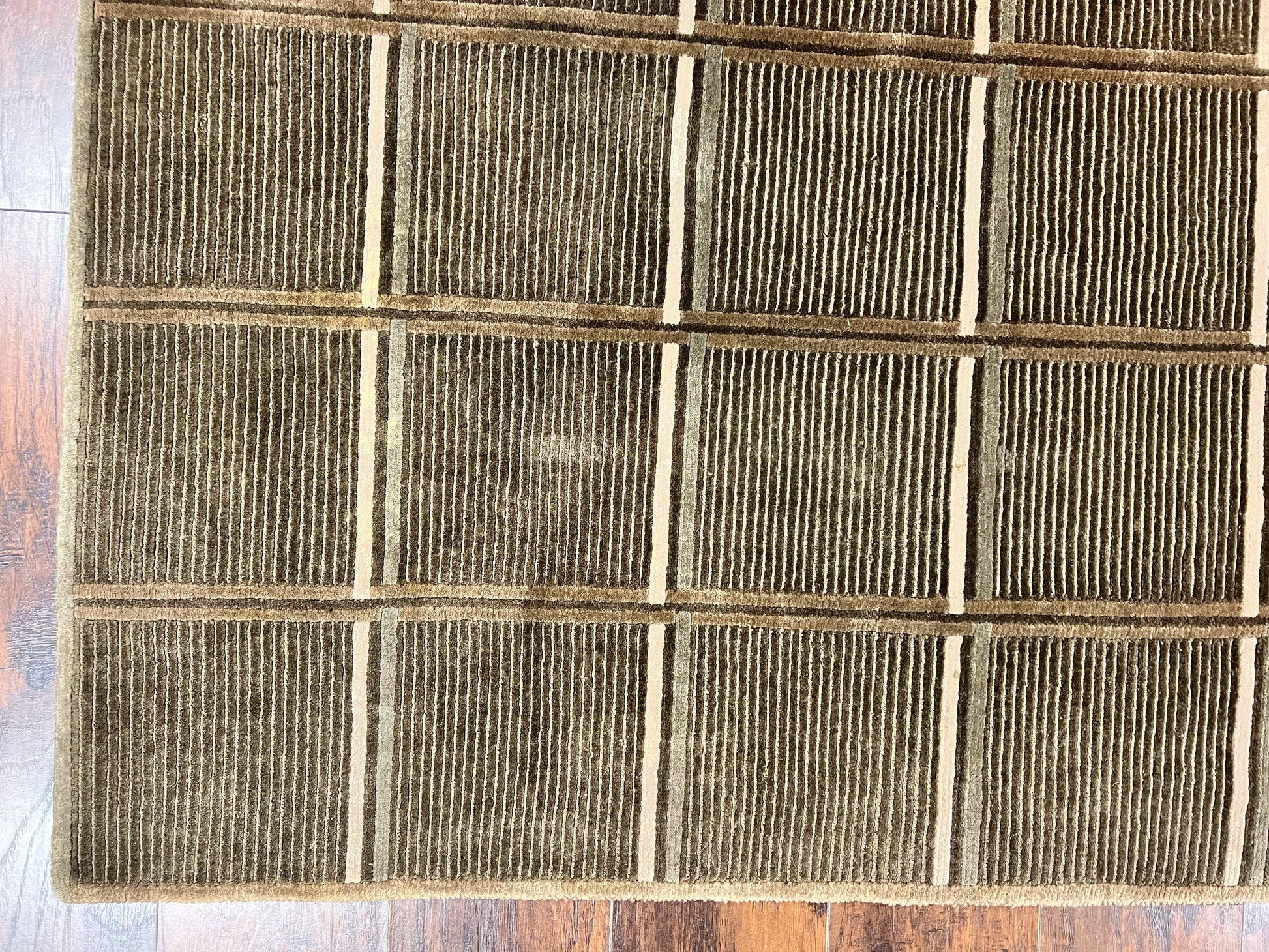 Tibetan Rug 4x6, Green Wool Handmade Area Rug 4 x 6, Panel Design, Modern Contemporary - Nuvé