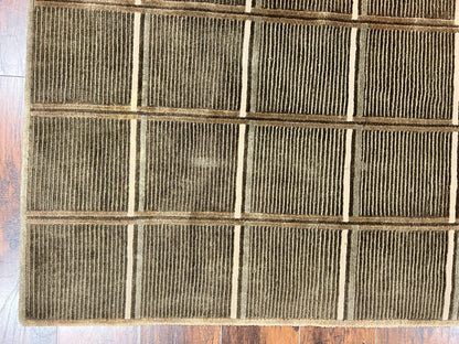 Tibetan Rug 4x6, Green Wool Handmade Area Rug 4 x 6, Panel Design, Modern Contemporary - Nuvé