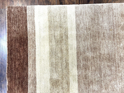 Indo Gabbeh Rug 5x8, Contemporary Wool Stripped Modern Area Rug, Hand Knotted Medium Sized Carpet - Nuvé