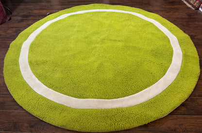 Large Round Rug 9x9, Vintage Retro Design, Lime Green - Nuvé