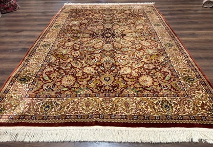 Tree of Life Indian Kashmiri Rug 6x9, Rust Red and Cream, Animal Pictorials, Fine 290 KPSI - Nuvé