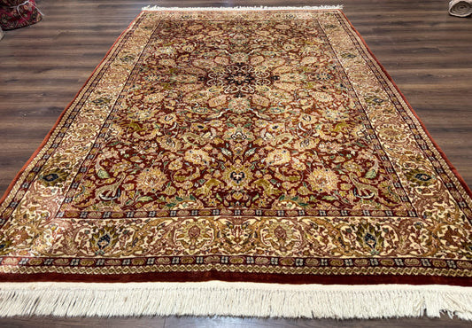 Tree of Life Indian Kashmiri Rug 6x9, Rust Red and Cream, Animal Pictorials, Fine 290 KPSI - Nuvé
