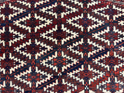 Antique Turkoman Camel Trapping, Turkoman Asmalyk, Red Black Ivory, Handmade, Hand Knotted Tribal Collectible Rug, Rare - Nuvé