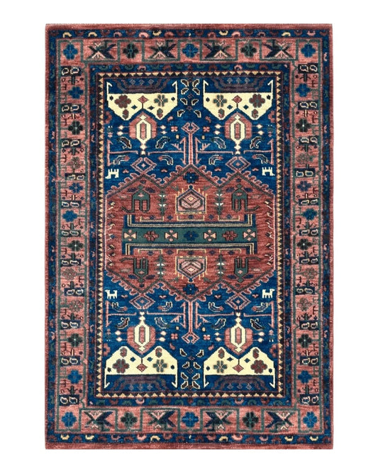 Persian Tribal Heriz Design Rug 6x9, Pottery Barn Rug, Hand Knotted Wool Vintage Rug