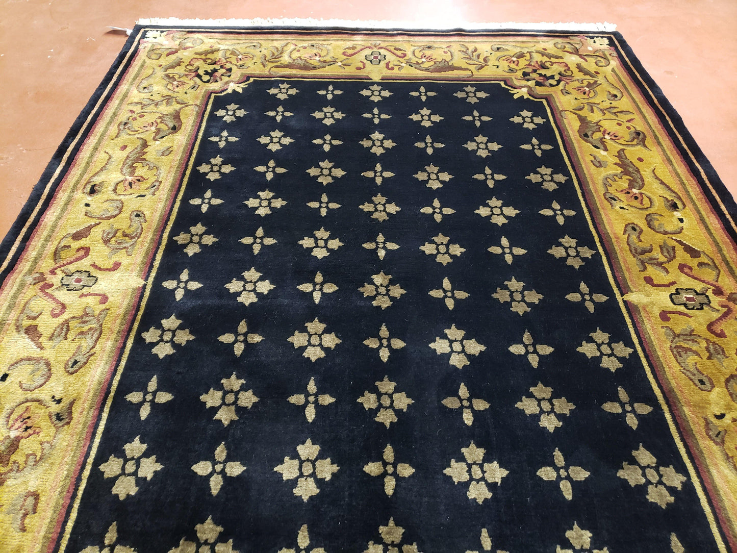6x9 Aubusson Design Nepali Tibetan Rug Black & Tan Hand-Knotted Wool Carpet Soft Plush Pile New Rug Nice - Nuvé