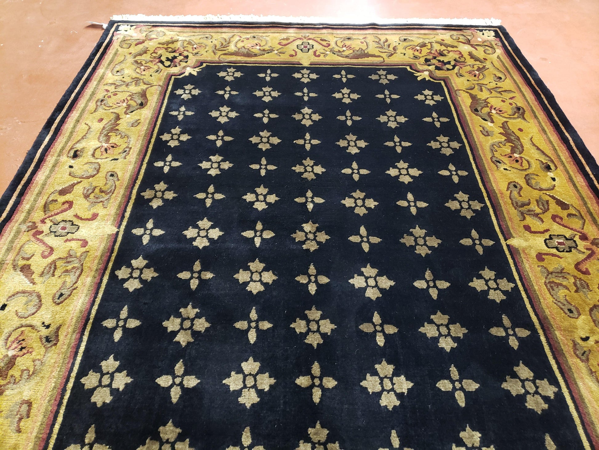 6x9 Aubusson Design Nepali Tibetan Rug Black & Tan Hand-Knotted Wool Carpet Soft Plush Pile New Rug Nice - Nuvé