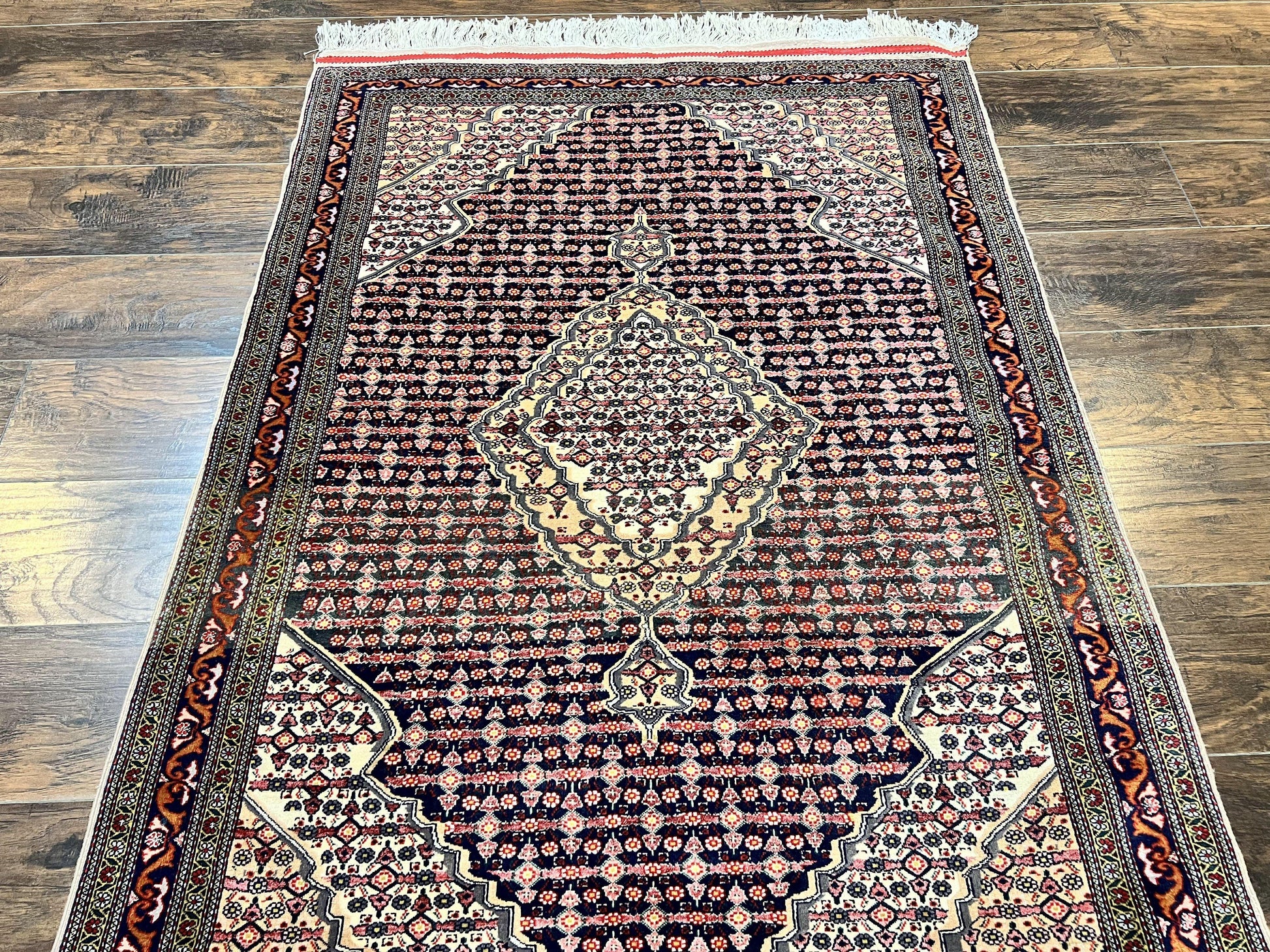 Afghan Rug 4x5, Wool with Silk Highlights, Very Fine Hand Knotted Vintage Oriental Carpet, Herati Pattern, Persian Rug, Bidjar Rug, 400 KPSI - Nuvé