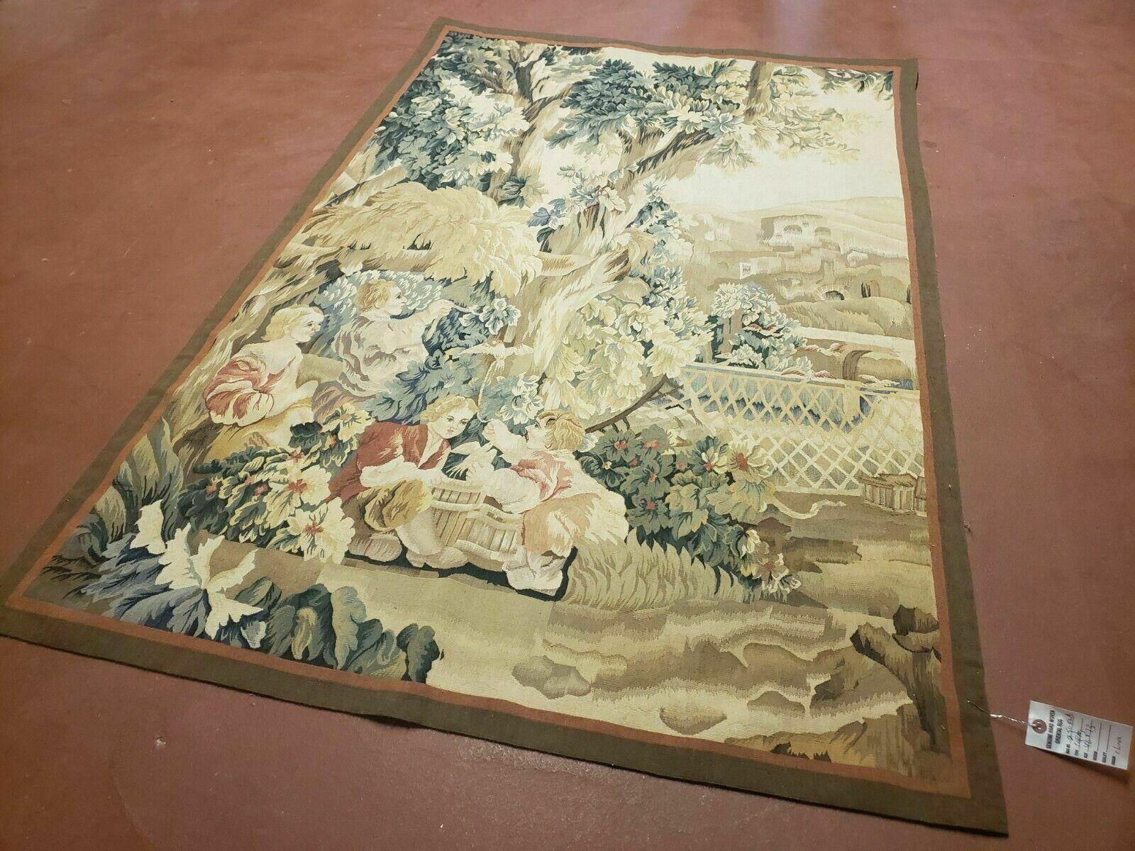 4' X 6' Tapestry French Design Handmade Aubusson Weave Nature One Of A Kind - Nuvé