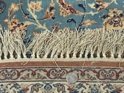 Light Blue Persian Isfahan Rug 5x8, Floral Medallion, Wool on Silk Foundation, Very Fine 530 KPSI, Handmade Carpet - Nuvé