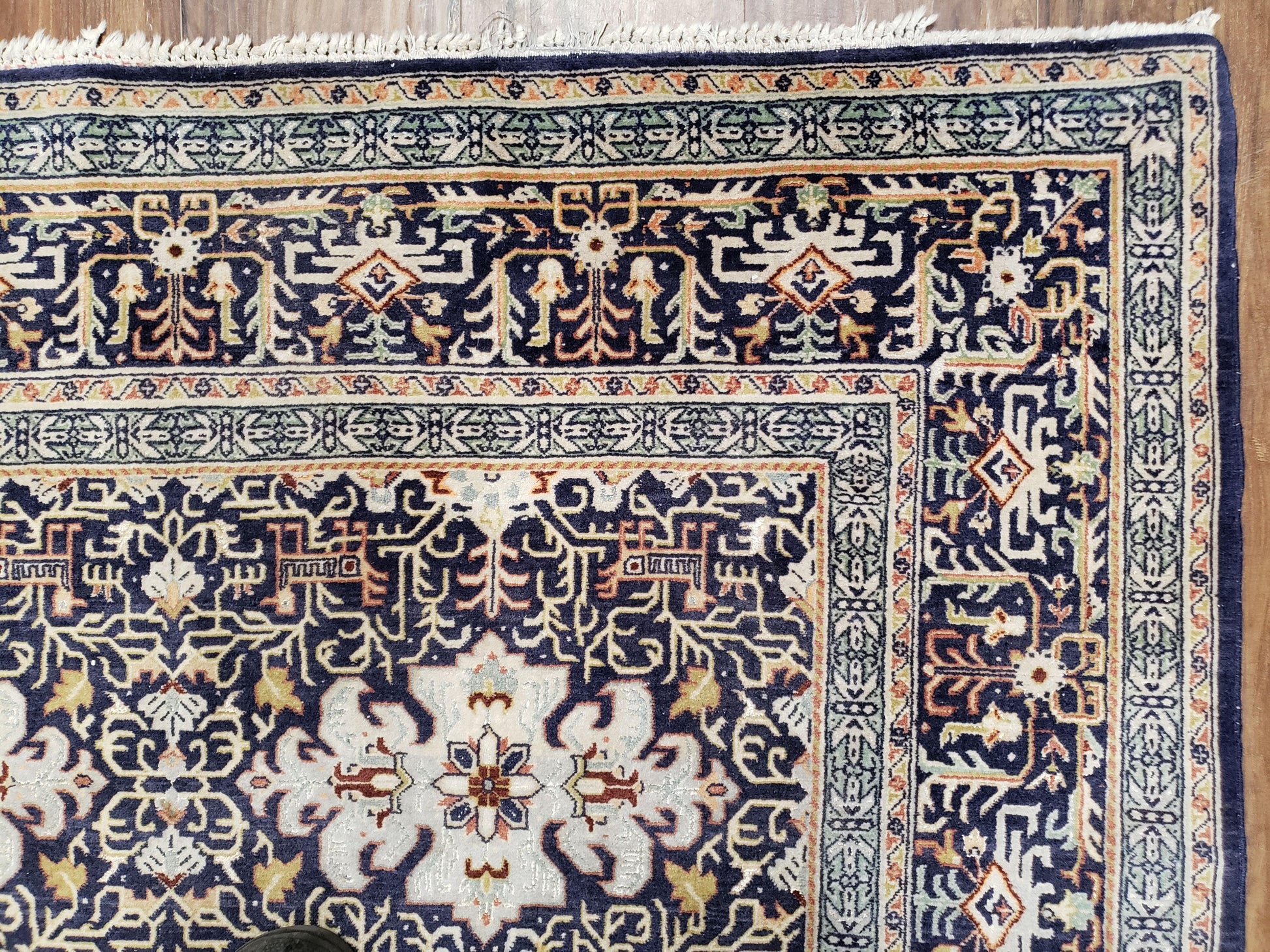 Persian Kashan Rug, Navy Blue, Hand-Knotted, Wool, 4' 8" x 7' 4", Pair A - Nuvé