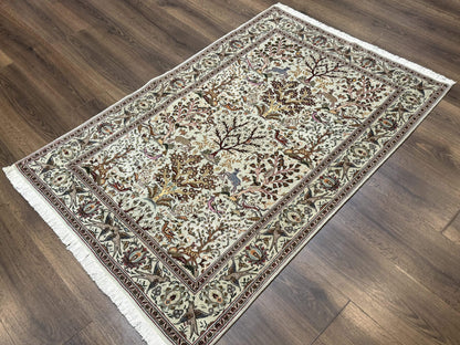 Wonderful Persian Tabriz Rug 3x5, Tree of Life, Animal Pictorials, Birds, Wool & Silk Highlights, Fine 330 KPSI - Nuvé