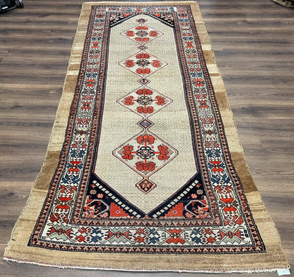 Rare Persian Sarab Tribal Runner Rug 4 x 10, Antique, Geometric Medallions, Camel Hair Runner - Nuvé