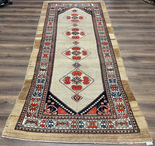 Rare Persian Sarab Tribal Runner Rug 4 x 10, Antique, Geometric Medallions, Camel Hair Runner - Nuvé