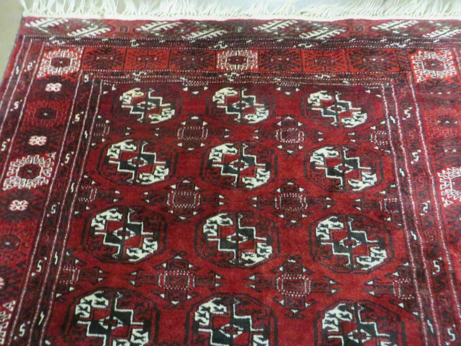 4' 5" X 5' 7" Semi Antique Handmade Afghan Yamud Turkoman Bokhara Wool Rug - Nuvé