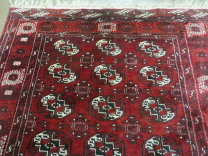 4' 5" X 5' 7" Semi Antique Handmade Afghan Yamud Turkoman Bokhara Wool Rug - Nuvé