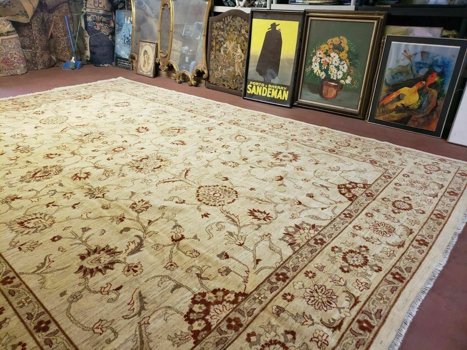 Oushak Rug 10x14 Neutral Colors Handmade Peshawar Wool Carpet Oatmeal Beige - Nuvé