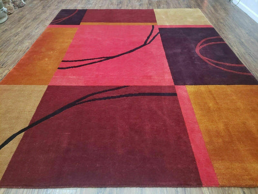 8' X 10' Tibetan Nepal Art Deco Hand Knotted Wool Rug Modern Contemporary Nice - Nuvé