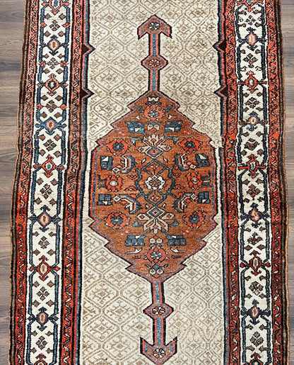Rare Persian Tribal Runner Rug 3.5 x 10, Sarab Serab Kalegy Carpet, Antique 1920s Collectible Geometric Medallion Oriental Wool Runner, Hand Knotted, Camel Hair Color - Nuvé