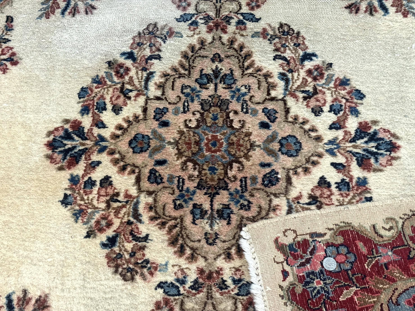 Square Persian Kerman Rug, Beige/Cream and Light Blue, Traditional Persian Rug, 5.5 x 5.5 ft