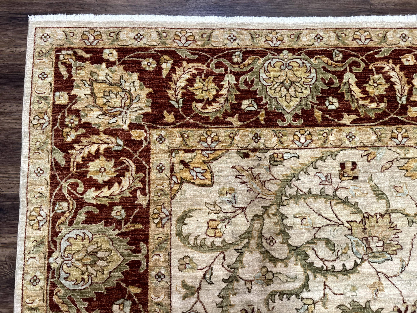 Pakistani Rug 9x12, Floral Allover Peshawar Carpet, Chobi, Beige and Rust Red, Traditional - Nuvé