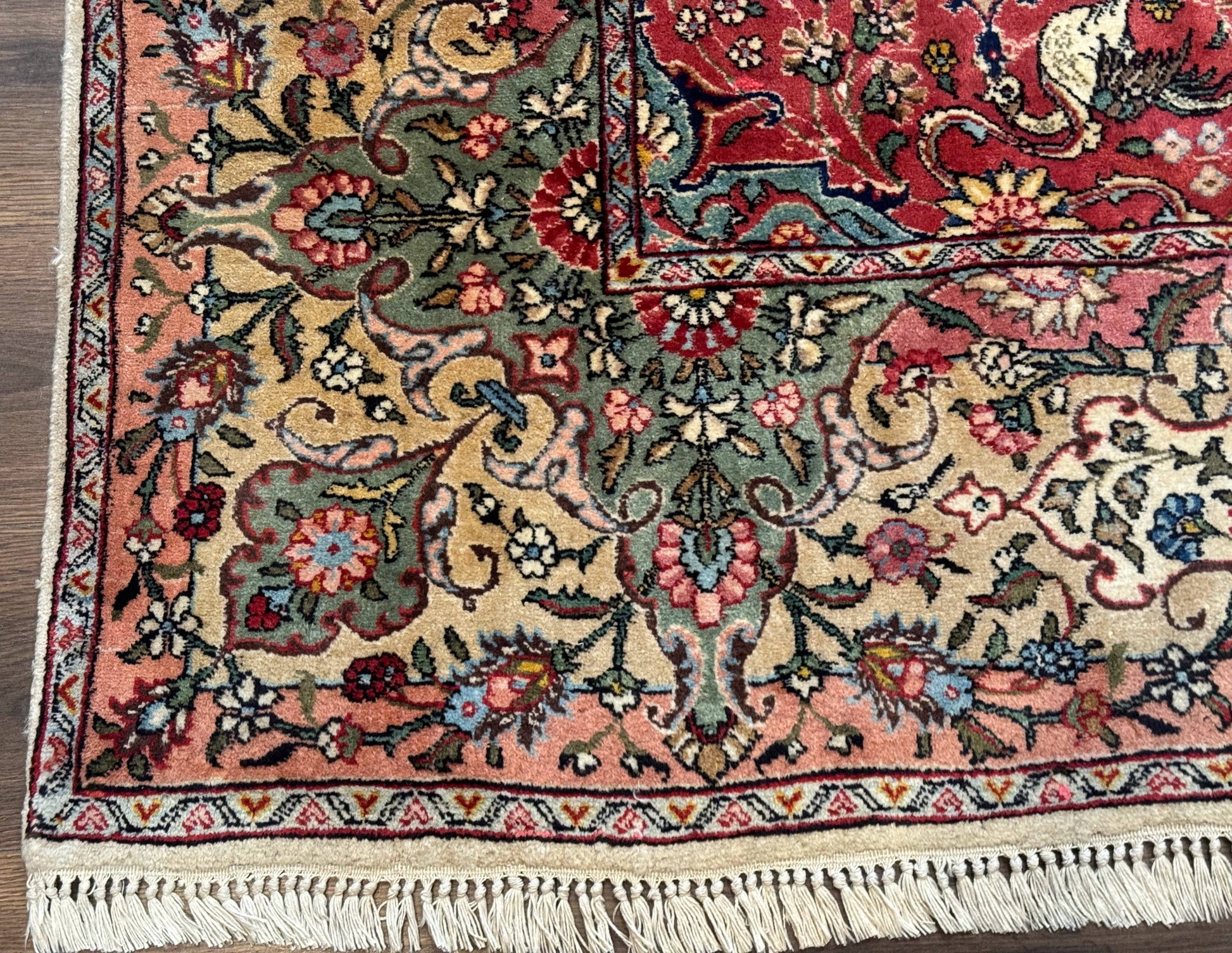 Antique Tabriz Persian Rug 7x10, Red Cream Tan, Unique Design, Fine 270 KPSI, Birds, Floral - Nuvé