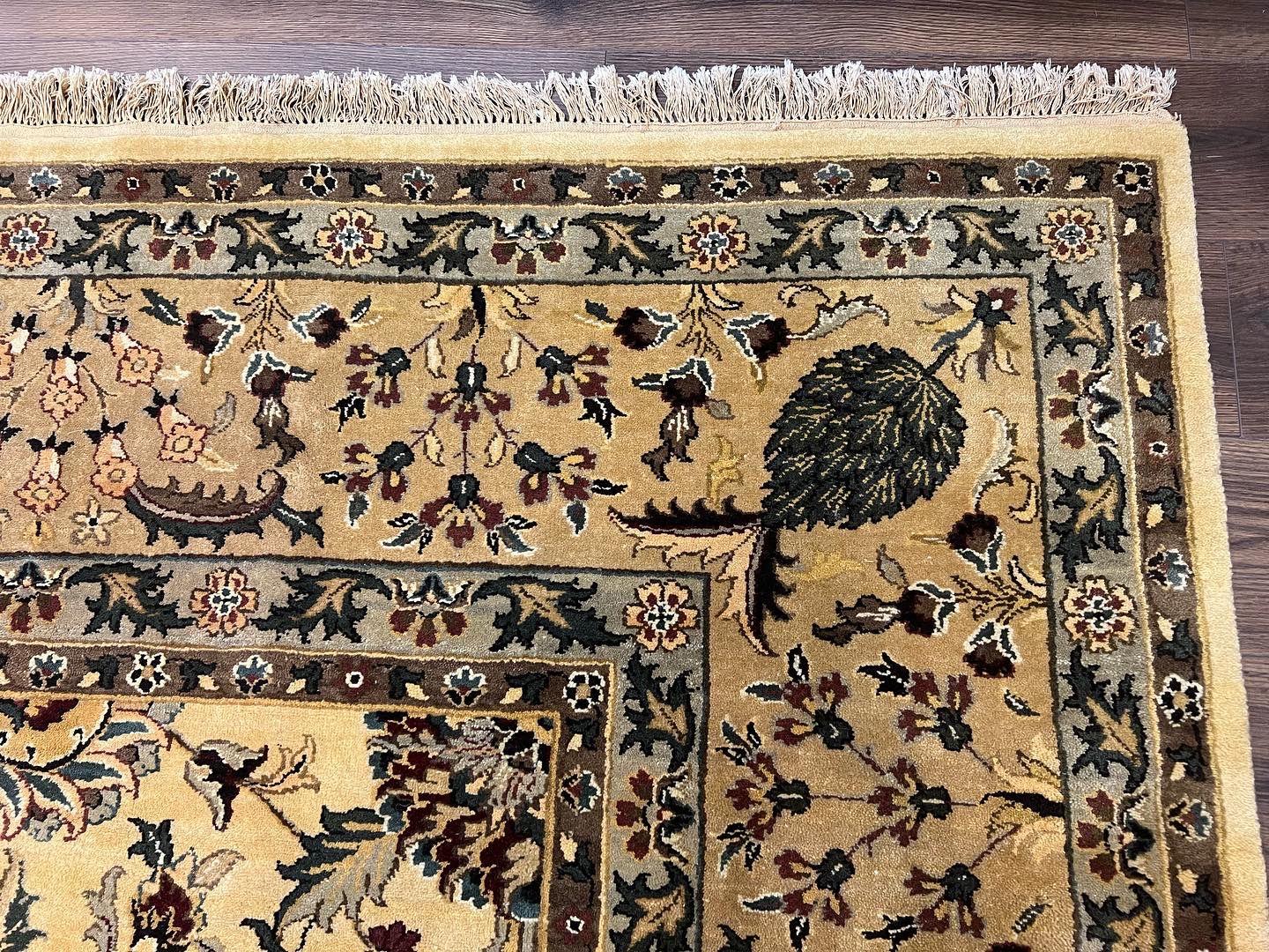 Indo Persian Mahal Rug 10x14, Wool Hand Knotted Oriental Carpet, Cream Floral Allover, Vintage Area Rug 10 x 14, Traditional Rug, Handmade - Nuvé