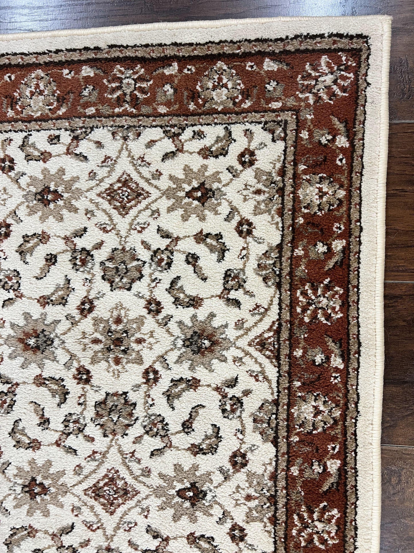Runner Rug 2 x 7.6, Skinny Runner, Oriental Rug for Hallway, Ivory & Rust Red, Floral Allover - Nuvé