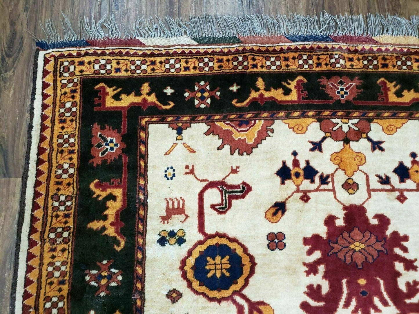 5' X 6' Vintage Handmade Knotted Turkish Kazak Pattern Wool Rug Bohemian Boho Interior Design - Nuvé