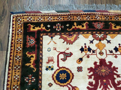 5' X 6' Vintage Handmade Knotted Turkish Kazak Pattern Wool Rug Bohemian Boho Interior Design - Nuvé