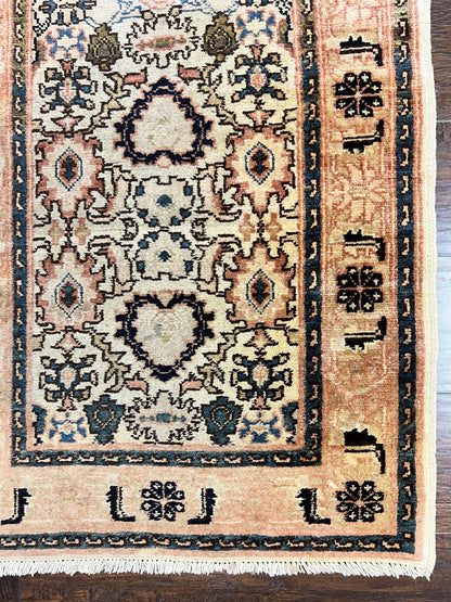 Romanian Runner Rug 2.6 x 12.9, Wool Handmade Hand Knotted Skinny Runner for Hallway, Floral Allover, Vintage Tan Runner - Nuvé