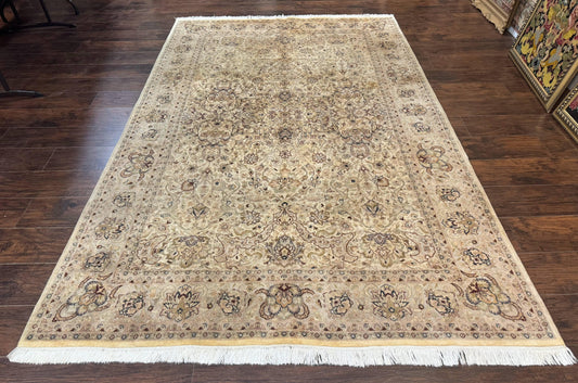 Pak Persian Rug 6x9, Vintage Handmade Wool Carpet, Floral, Beige - Nuvé