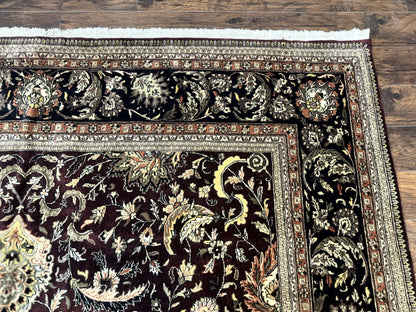 Indo Persian Rug 10x14, Floral Allover, Handmade Vintage Wool Rug, Dark Maroon/Plum and Black - Nuvé
