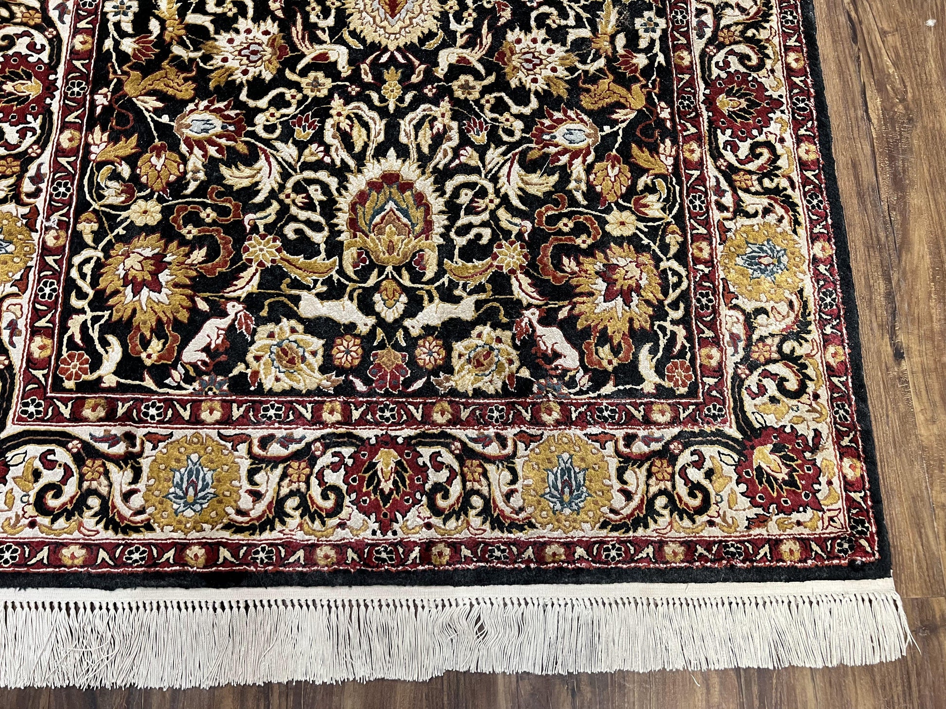 Sino Persian Silk Rug 3x5 Oriental Carpet 3 x 5 Fine Silk Rug, Black Ivory Gold, Animal Motifs, Flowers, High Quality, Vintage Silk Rug Wow - Nuvé