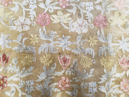 Modern Tibetan Rug 6x9, Wool and Silk Tibetan Rug, Handmade Tibetan Rug, Silk Flowers, Contemporary Rug, Soft Rug, Tibetan Area Rug, Tan - Nuvé