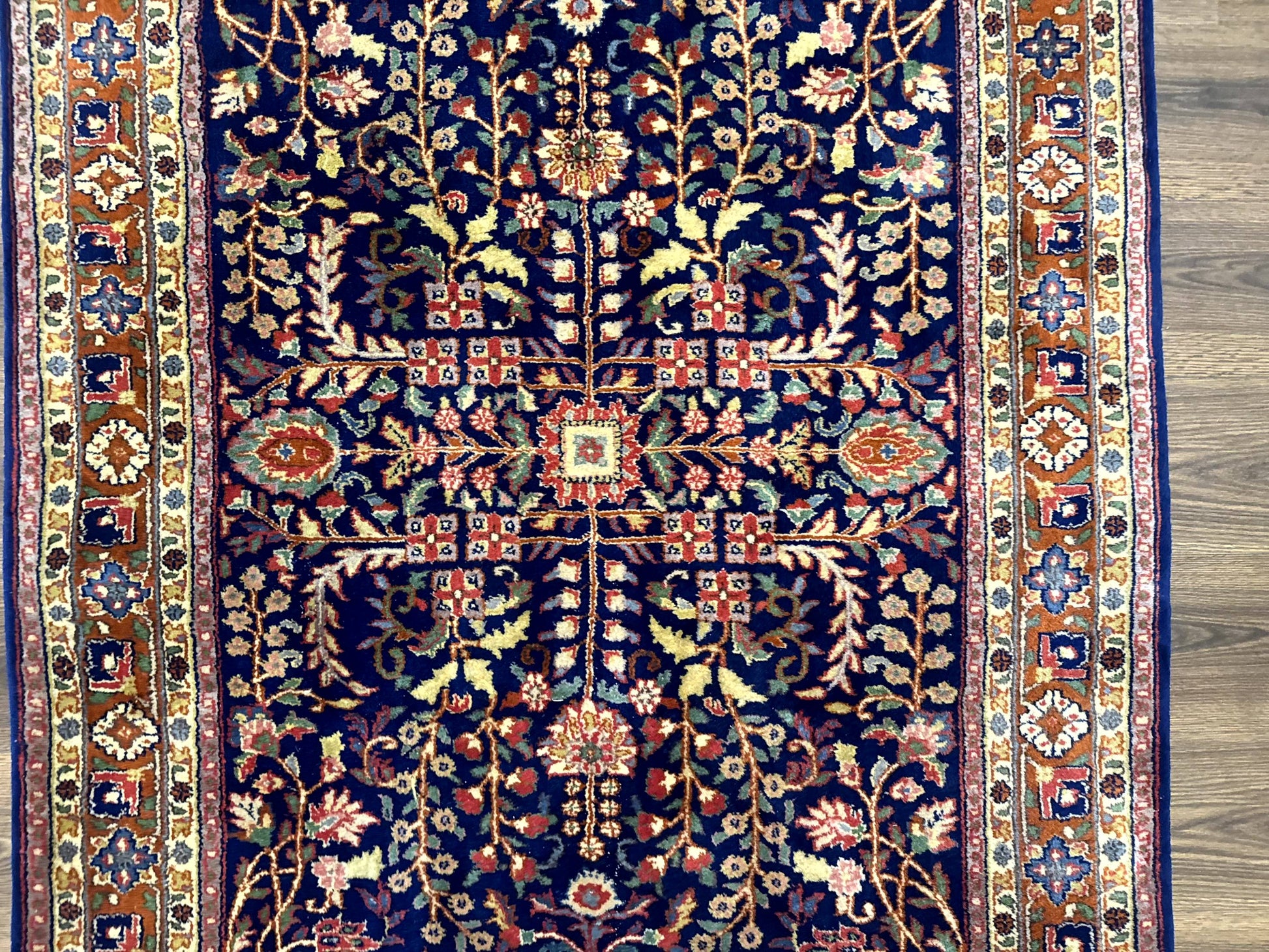 Indo Persian Sarouk Rug 4x6, Blue and Rust Red - Nuvé