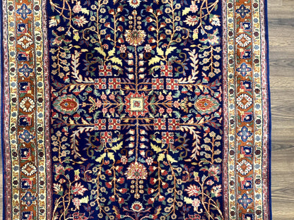 Indo Persian Sarouk Rug 4x6, Blue and Rust Red - Nuvé