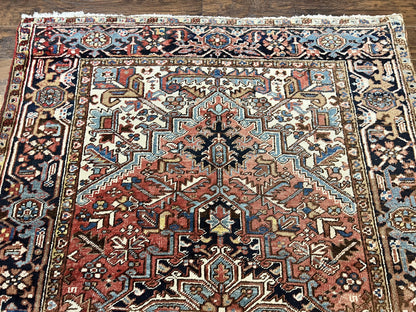Antique Persian Heriz Rug 6x8, Geometric Medallion, 1920s Oriental Carpet, Handmade Wool Rug - Nuvé