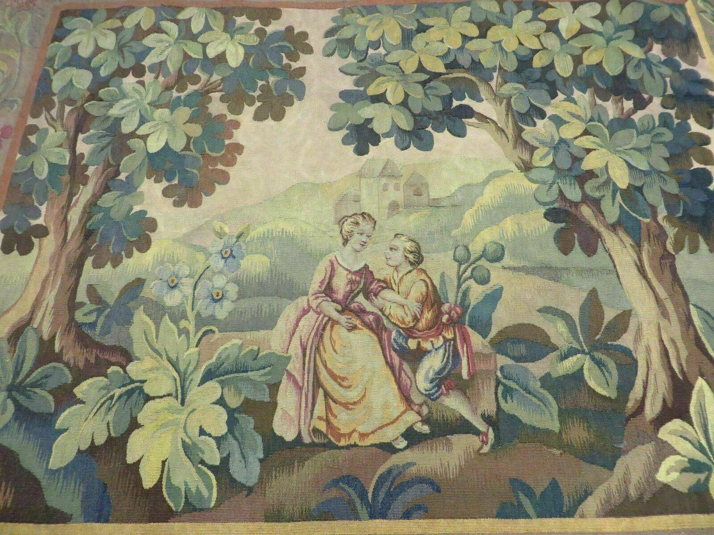 Antique French Tapestry 5x6 French Handmade Aubusson Nature One Of A Kind Rare - Nuvé
