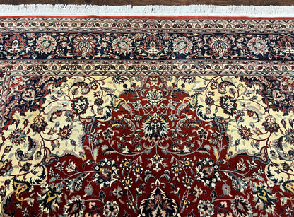 Fine Sino Persian Rug 7x10 ft, Floral Central Medallion Oriental Carpet, Red Navy Blue Cream, Hand Knotted Wool Traditional Vintage Rug - Nuvé