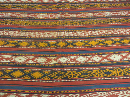 6' X 10' Antique 1930 Turkish Jajim Kilim Handmade Flat Weave Wool Rug Veg Dye