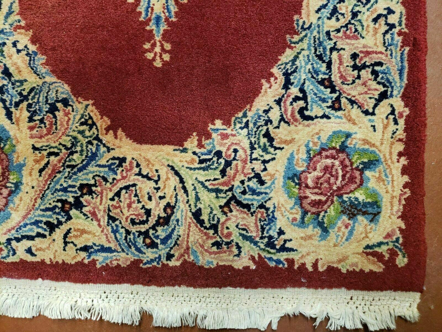 Small Persian Kirman Rug 2x4, Wool Oriental Vintage Handmade Carpet, Hand Knotted Floral Medallion, Red & Beige, Semi Open Field - Nuvé