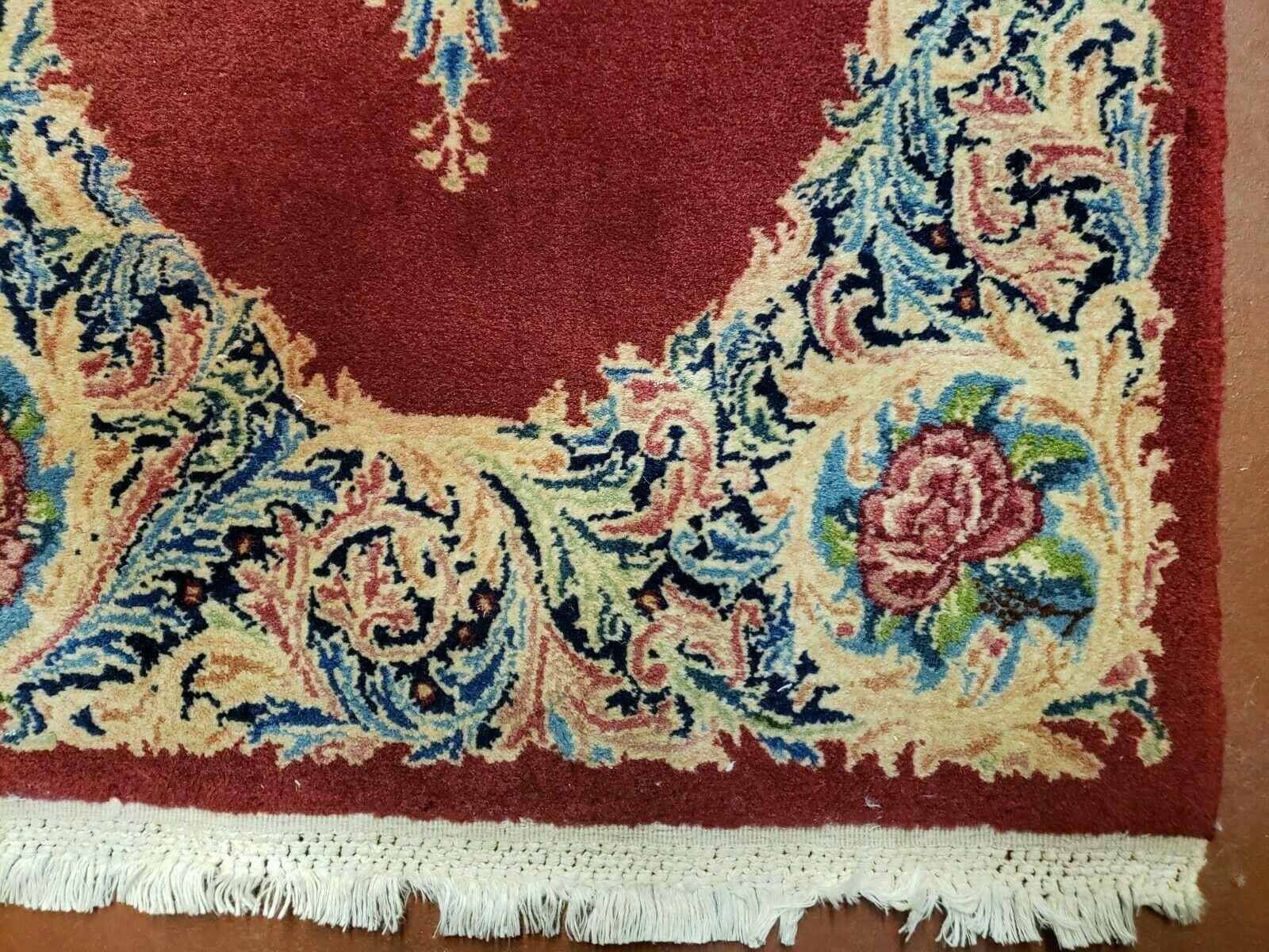 Small Persian Kirman Rug 2x4, Wool Oriental Vintage Handmade Carpet, Hand Knotted Floral Medallion, Red & Beige, Semi Open Field - Nuvé