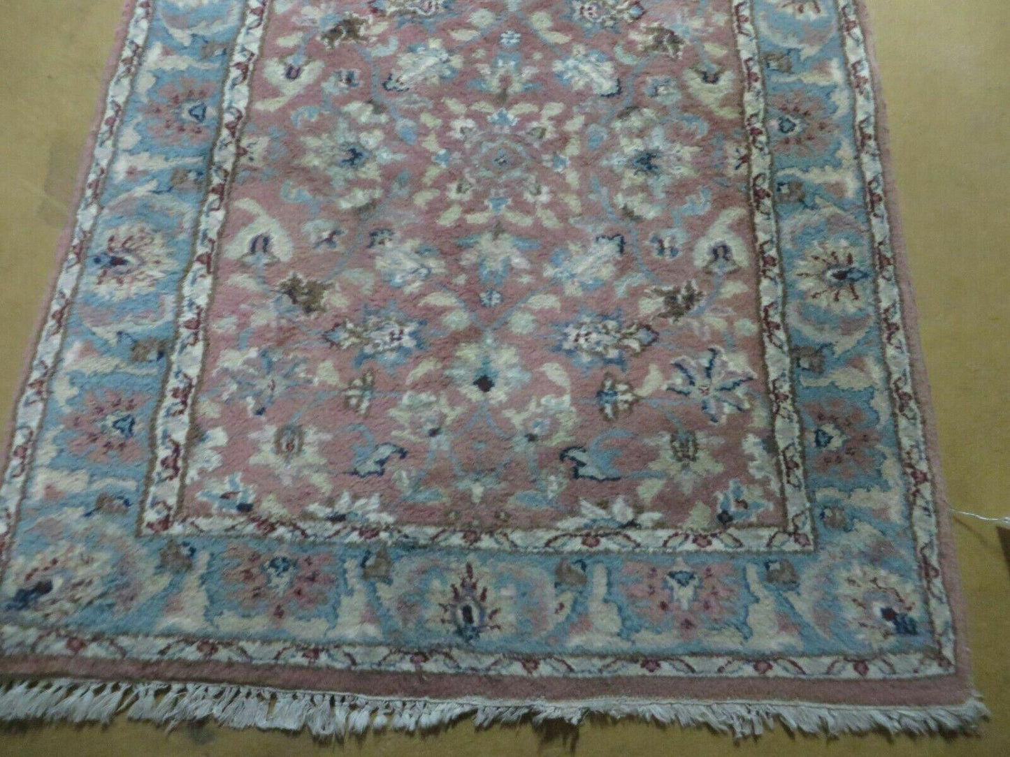 Indo Persian Runner Rug 2.8 x 12, Wool Hand Knotted, Pink and Light Blue - Nuvé